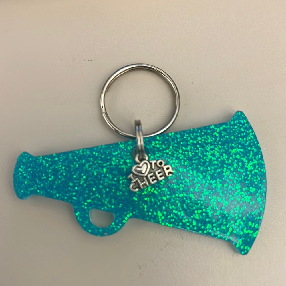 Glitter Turquoise Megaphone Keychain